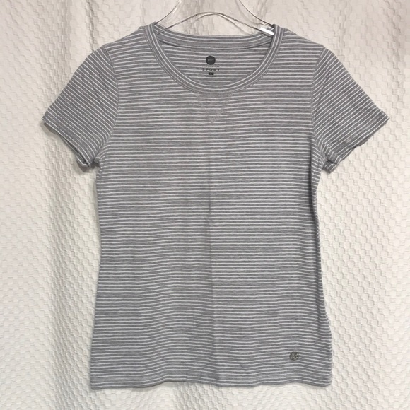 JONES NEW YORK Sport Gray & White Strip Tee Shirt - Picture 1 of 6